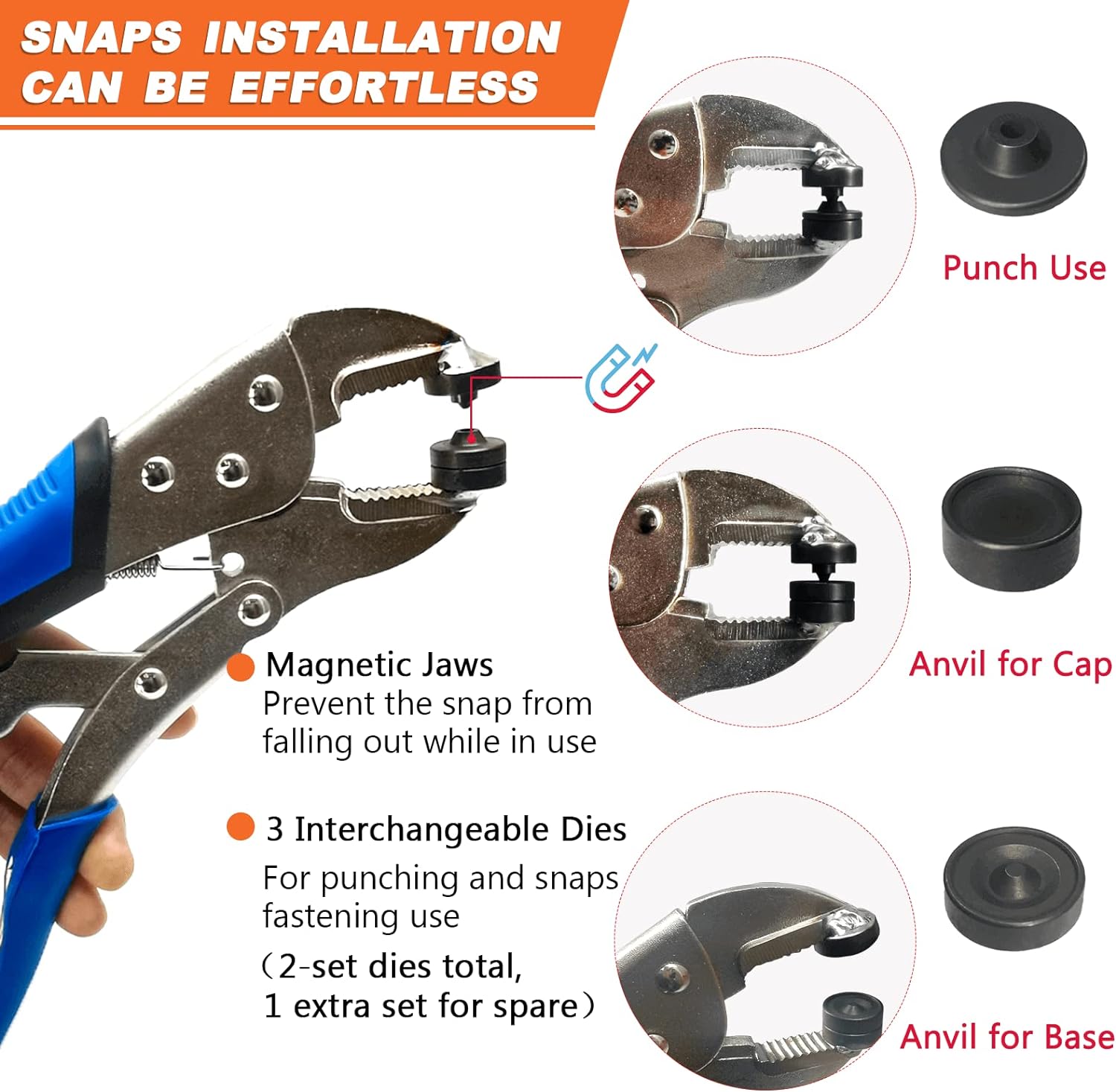 Heavy Duty Snap Fasteners Kit, Snap Fastener Pliers for Metal Snaps Installation on Boat Cover/Canvas/Carpet/Leather, Snap Fastener Tool with Screw Snap& Stainless Steel 15mm Marine Snaps-by MinliGUY - Image 2
